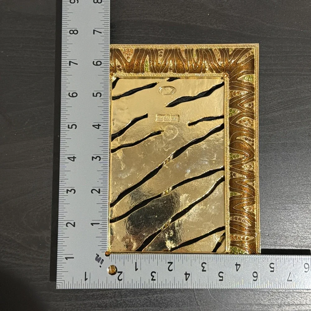 Tizo Gold Enamel Picture Frame 4x6 Luxury Textured Animal Tiger Stripe Jeweled